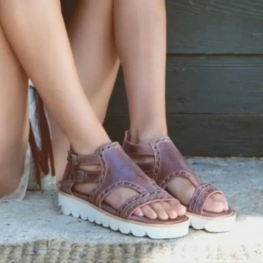 NWT Bed Stu Camden Leather Platform Sandals size 8 Brown Chunky Buckle Boho Chic